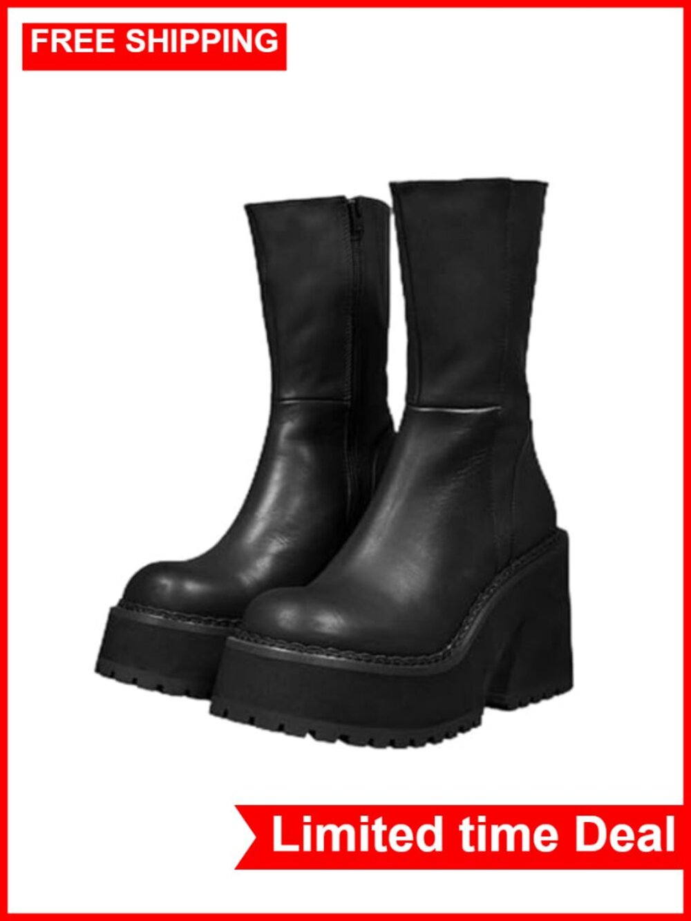 Women's Platform Ankle Boots Chunky Goth Punk Booties Zip Lace Up